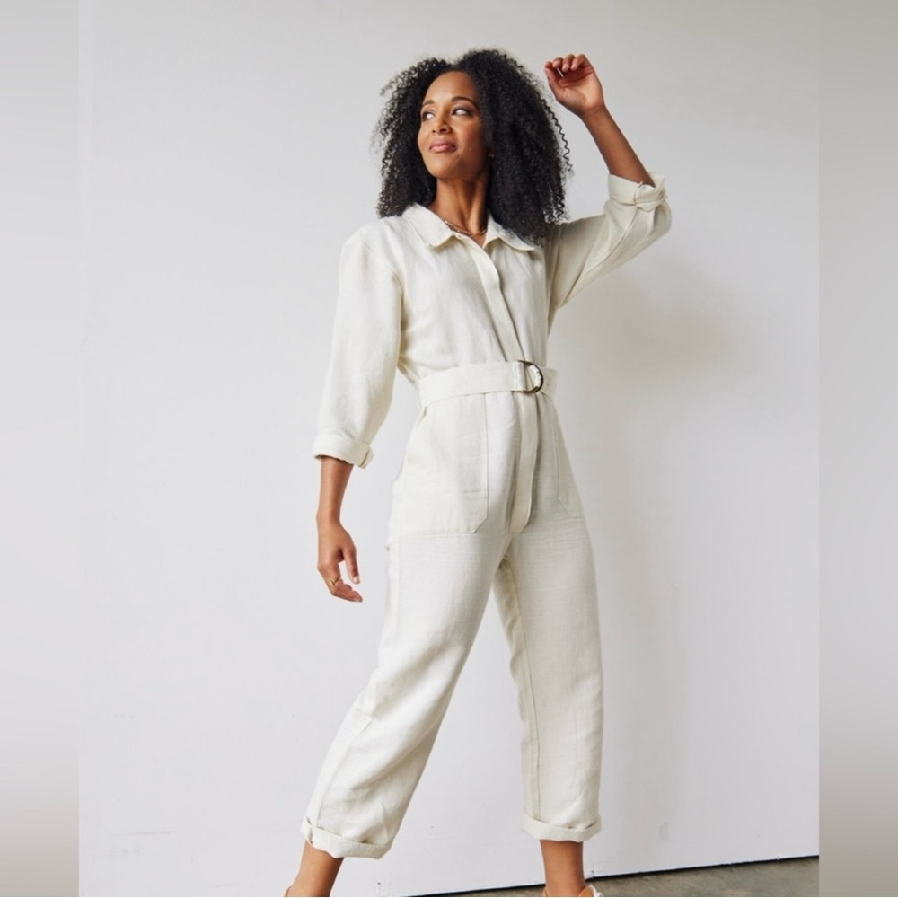ABLE Charlyn Button Down Jumpsuit Size Small  Linen Cotton Blend Utility